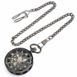Black Skeleton Pocket Watch with chain