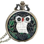 Owl Quartz Pocket Watch black