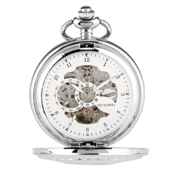 Wind up Pocket Watch with A Eye Design silver inside