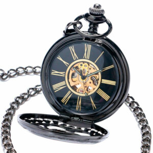 Black Mechanical Pocket Watch with chain
