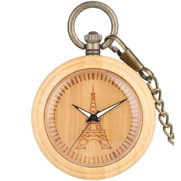 Wooden Eiffel Tower Pocket Watch