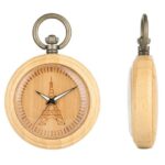 Wooden Eiffel Tower Pocket Watch front and side